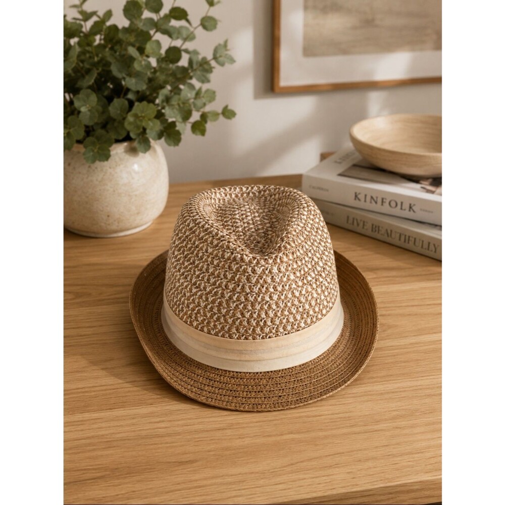 Vince Camuto Tan Straw Fedora with Cream Band